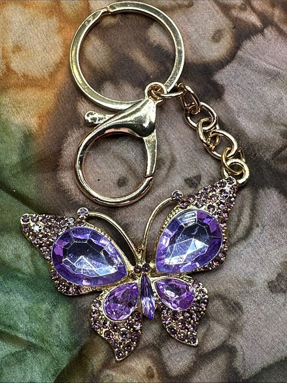 Elegant Purple Butterfly Keychain Charm - Gold Tone